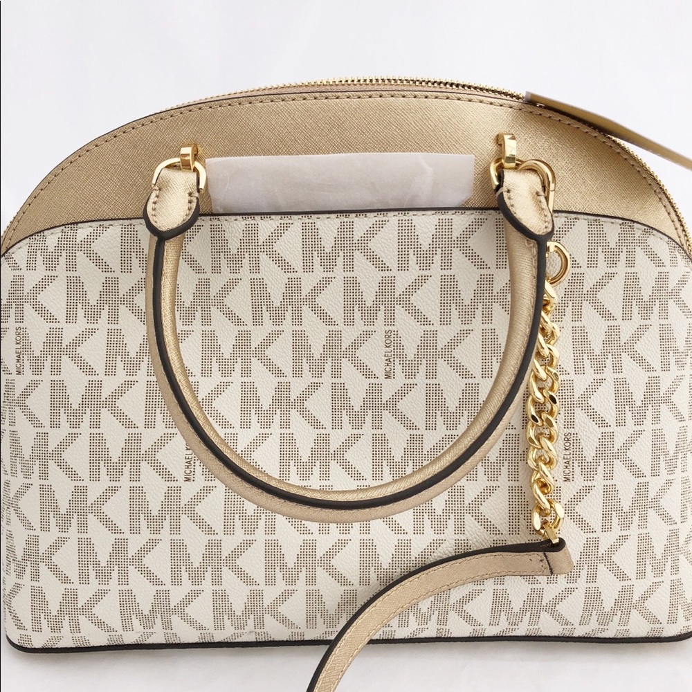 NWT Michael Kors Large Crossbody Vanilla MK Gold - Picture 4 of 8